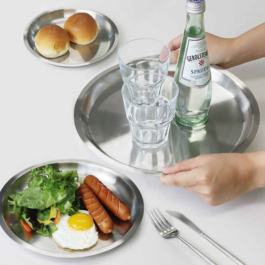 [리본제이]304 스텐 원형 트레이 쟁반 접시 3종 (소/중/대) / 포스코 생산 최고급 스텐 (100% 국내제작)