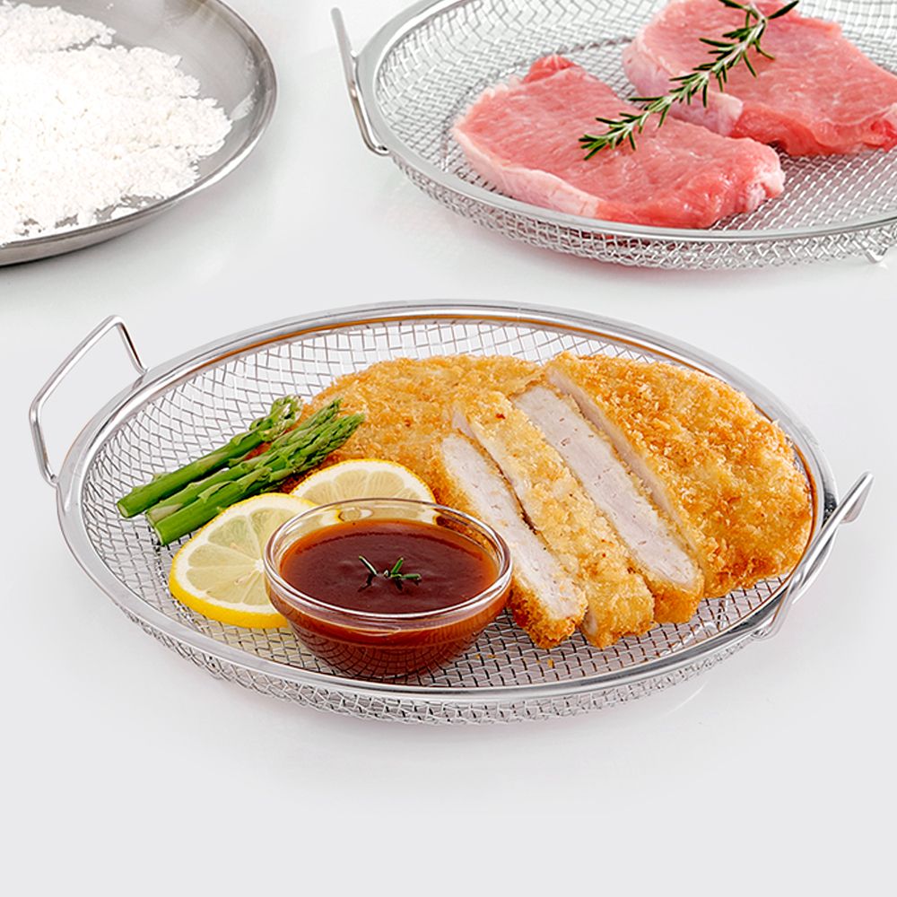 [리본제이]올스텐 핸들형 채반 접시 (19cm/22cm/24cm) / 메쉬트레이 튀김망
