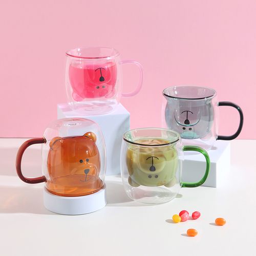 라미나 컬러 내열 이중유리 곰돌이 머그컵(4color)