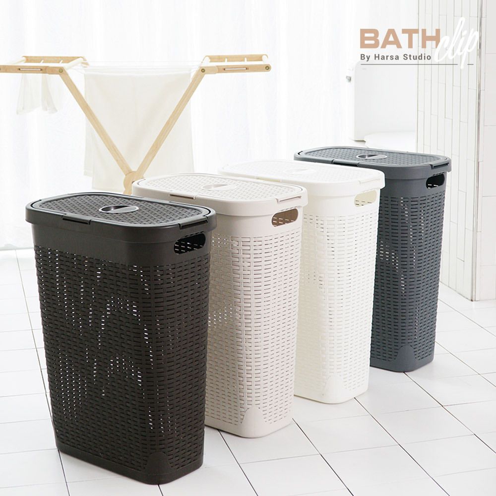 바스클립 이스라엘 라탄디자인 슬림형 빨래바구니 40L