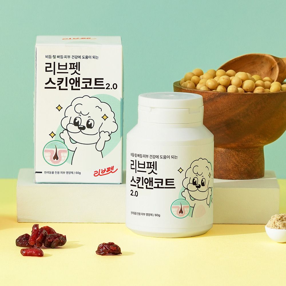 [페슬러] [사은품 증정]리브펫 강아지 고양이 피부 피모 영양제 뉴스킨 분말형 1통 60g + PH키트 패드