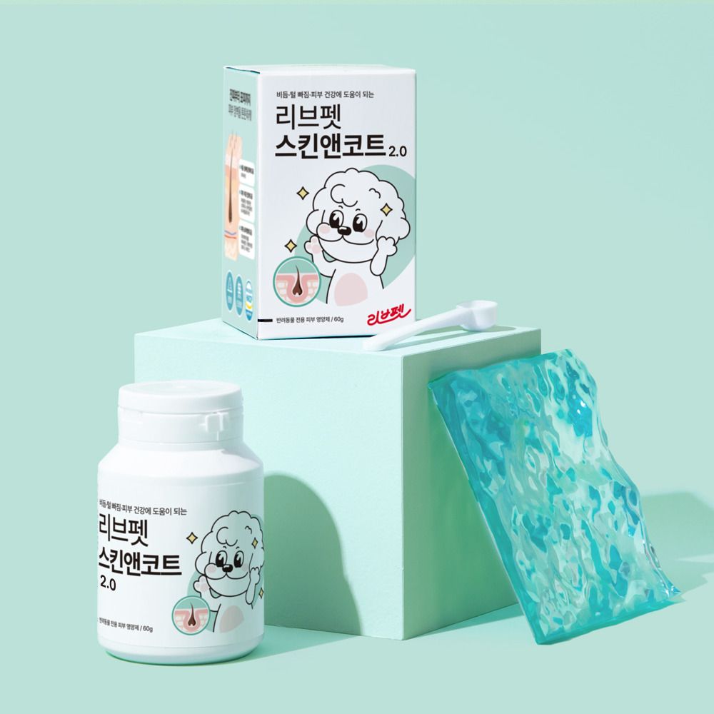 [페슬러] [사은품 증정]리브펫 강아지 고양이 피부 피모 영양제 뉴스킨 분말형 1통 60g + PH키트 패드