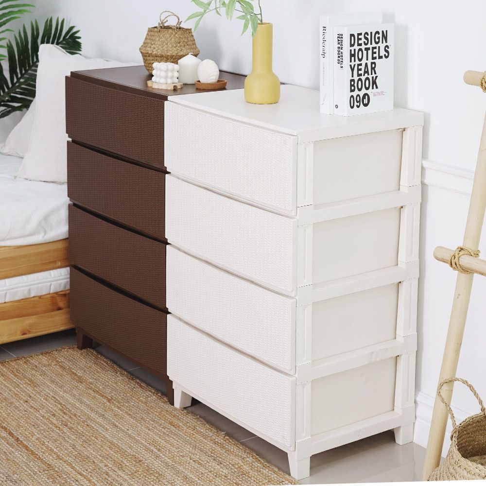 [보노하우스] 가든 라탄 서랍장 와이드형 4단 플라스틱 서랍장