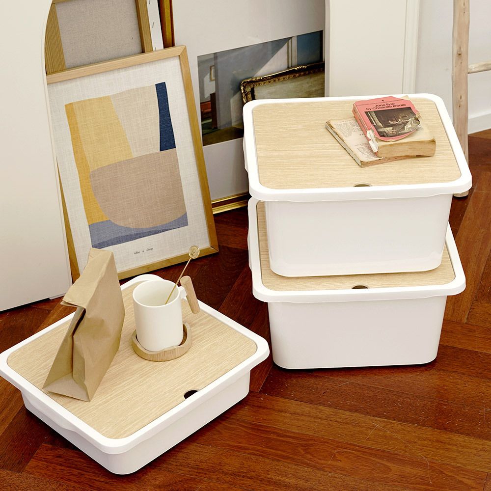 [보노하우스] 모모 팬트리 리빙박스 우드커버 L 2P 수납정리함