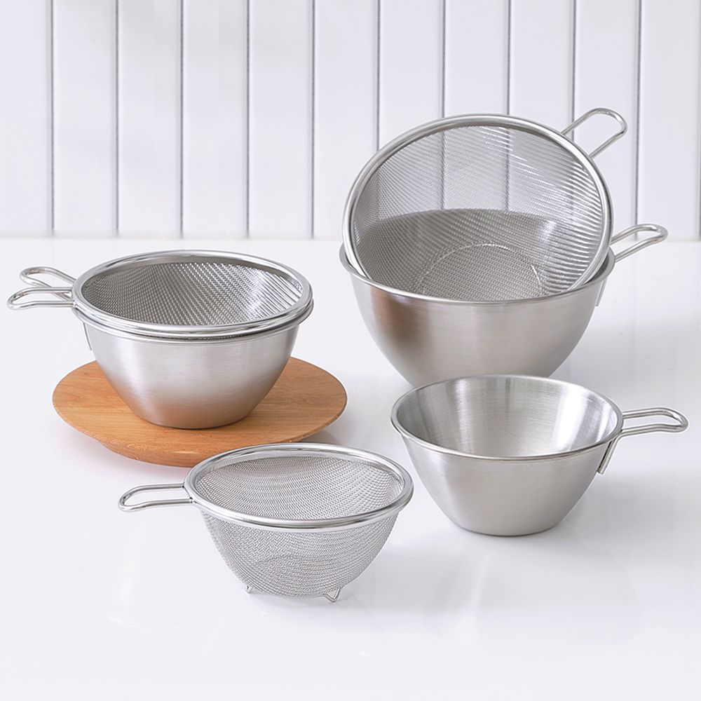 [리본제이]스테인리스 뉴 미니 숏핸들 믹싱볼 채반 세트 15cm / 700ml 과일 야채 바구니 채망 계량컵