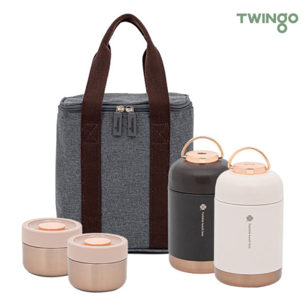 [트윙고] 뉴트윙클 스텐 죽통 보온도시락 3종세트(죽통450ml+찬통2개+보온보냉가방) 2가지색상