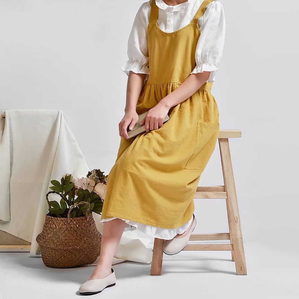 [스마트더리빙] 린넨 베이직 원피스 앞치마 4컬러