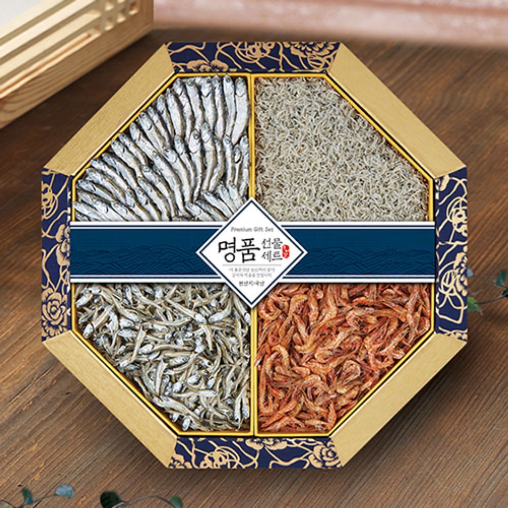 [해풍내음] 팔각 한지함 멸치,새우 세트 2호