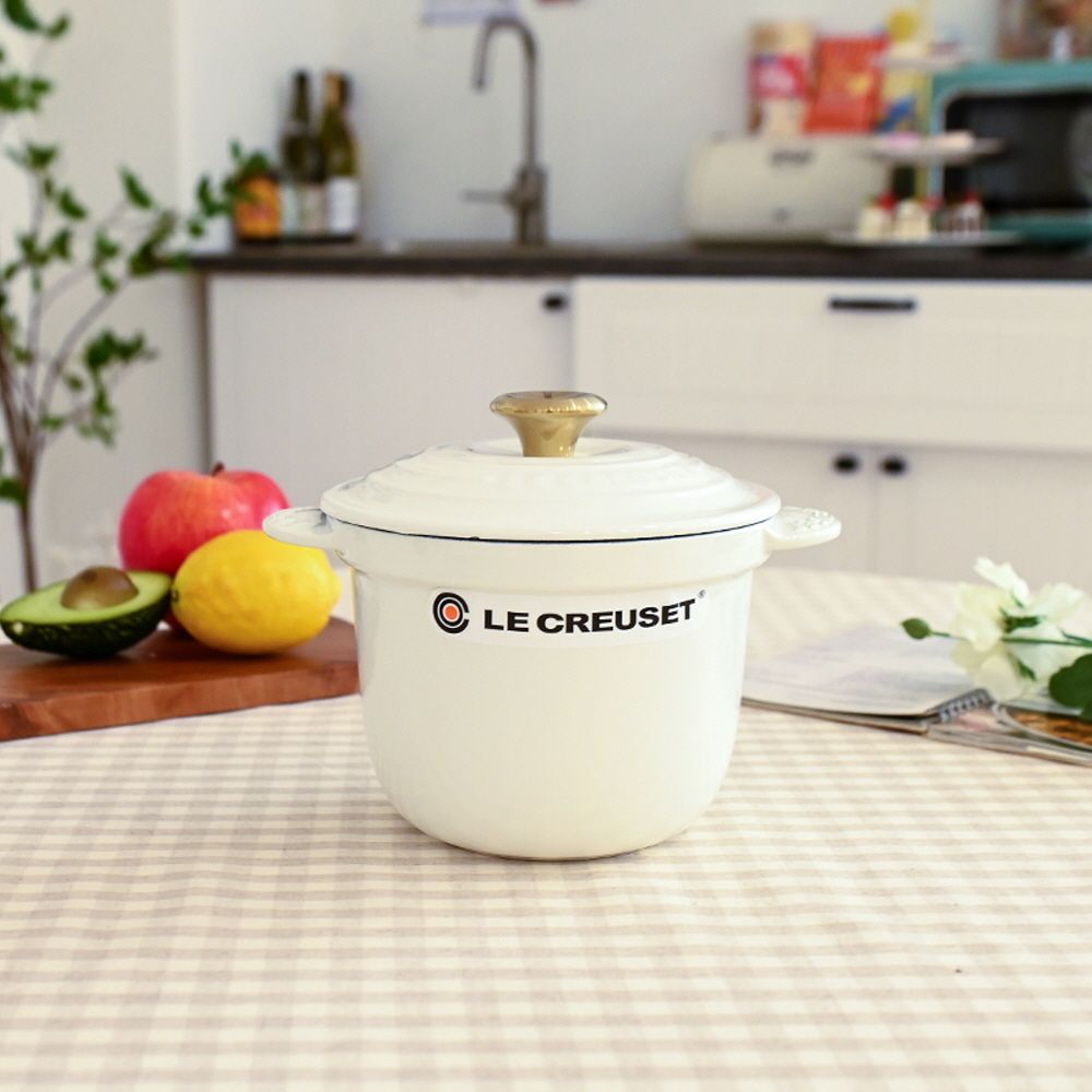 [르크루제] 북유럽 라이스팟 1.8리터 + 수분커버 세트- 화이트(골드)