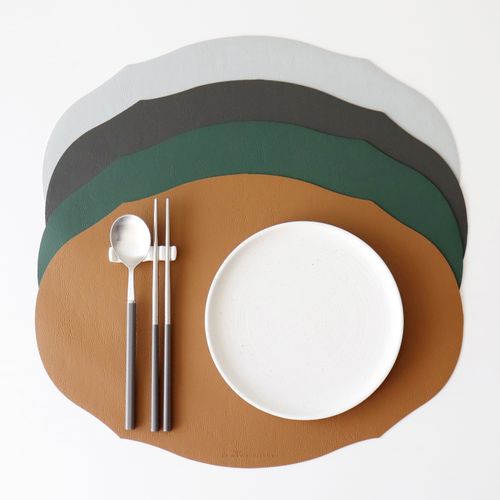 카모메키친 오브제 방수 가죽 식탁매트 테이블매트 타원