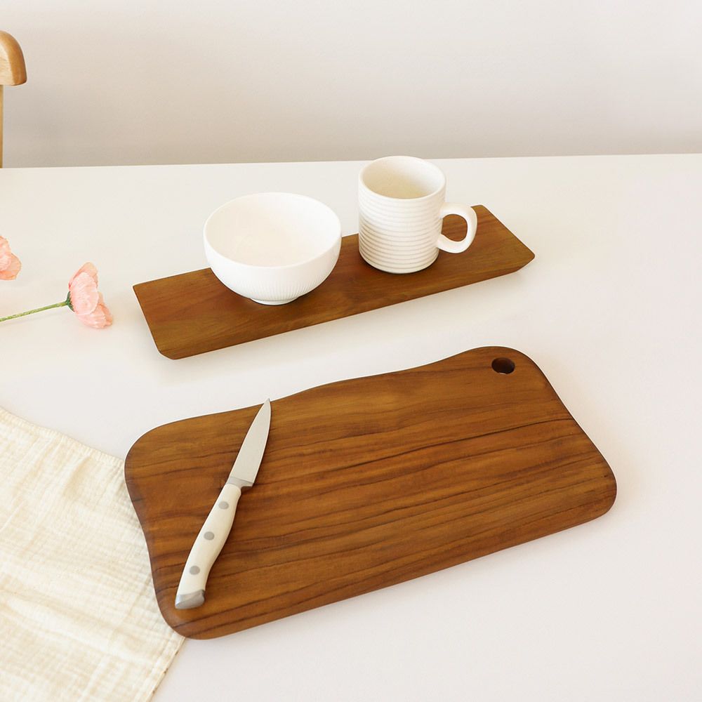 [부엌다옴] 1+1 티크 항균 원목도마 2종 C세트 (버블중+회접시) 총2P