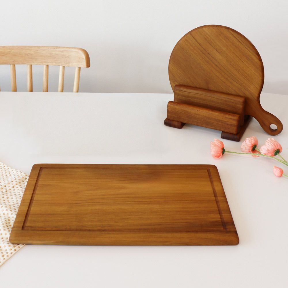 [부엌다옴] 1+1 티크 항균 원목도마 2종 B세트 (사각홈+원형) 총2P