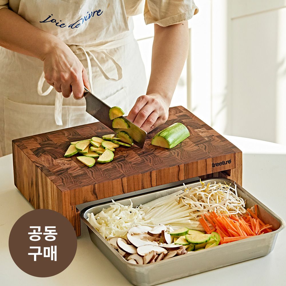 [공동구매] 트리쳐 최고급 티크 우드 컷팅보드 + 바퀜 스틸 진공 밧드