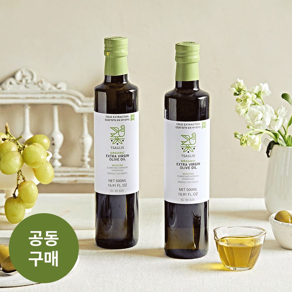 [역대최저가] 최저산도 0.22%! 순수의 땅, 그리스산 '챠글리스' 유기농 올리브오일 (500ml) 1+1병