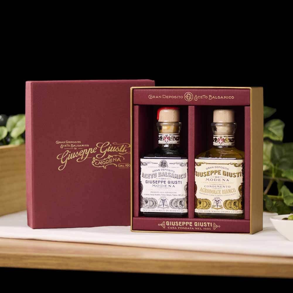 (주세페주스티) 1메달 큐빅 발사믹 식초 250ml + 화이트 발사믹 식초 250ml 세트 (선물박스+쇼핑백 무료증정)