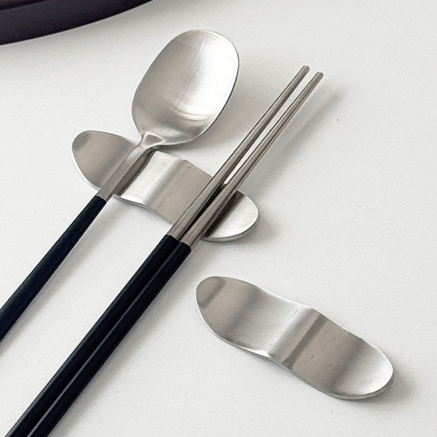 스텐 모던 수저 받침대 4P세트 물결 수저받침