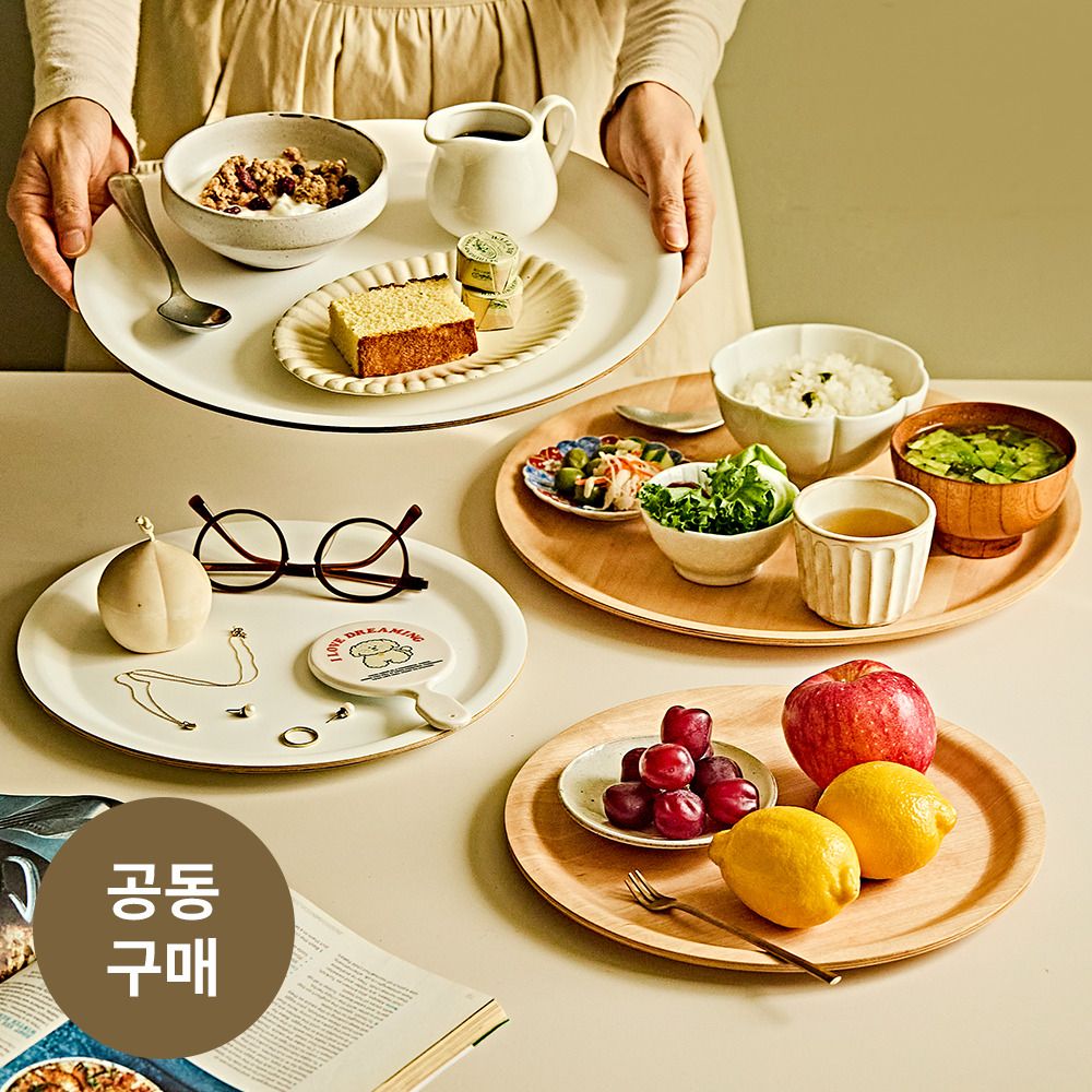 [공동구매] 소렉스 논슬립 우드 컴프 원형 트레이 (화이트 / 네츄럴)