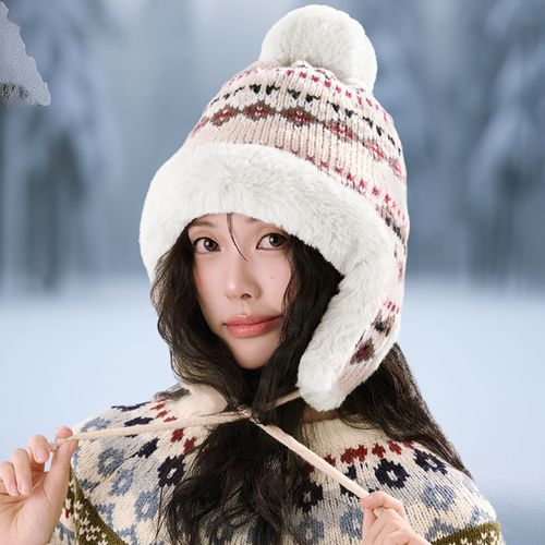 폼폼 노르딕패턴 퍼안감 털모자 4color
