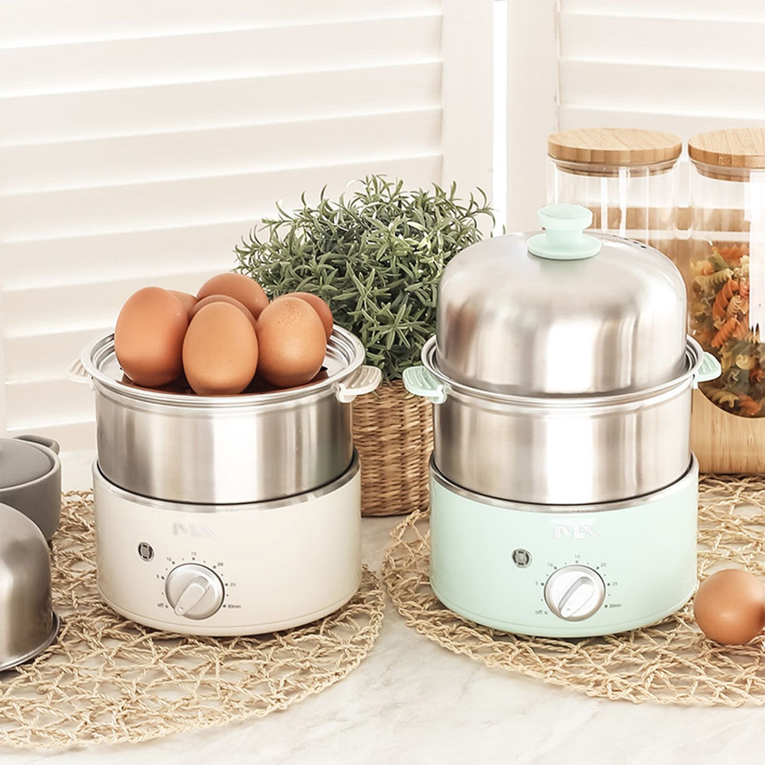 미라스 풀 스텐 전기 2단 찜기 멀티쿠커(아이보리,에메랄드) MS-600SA