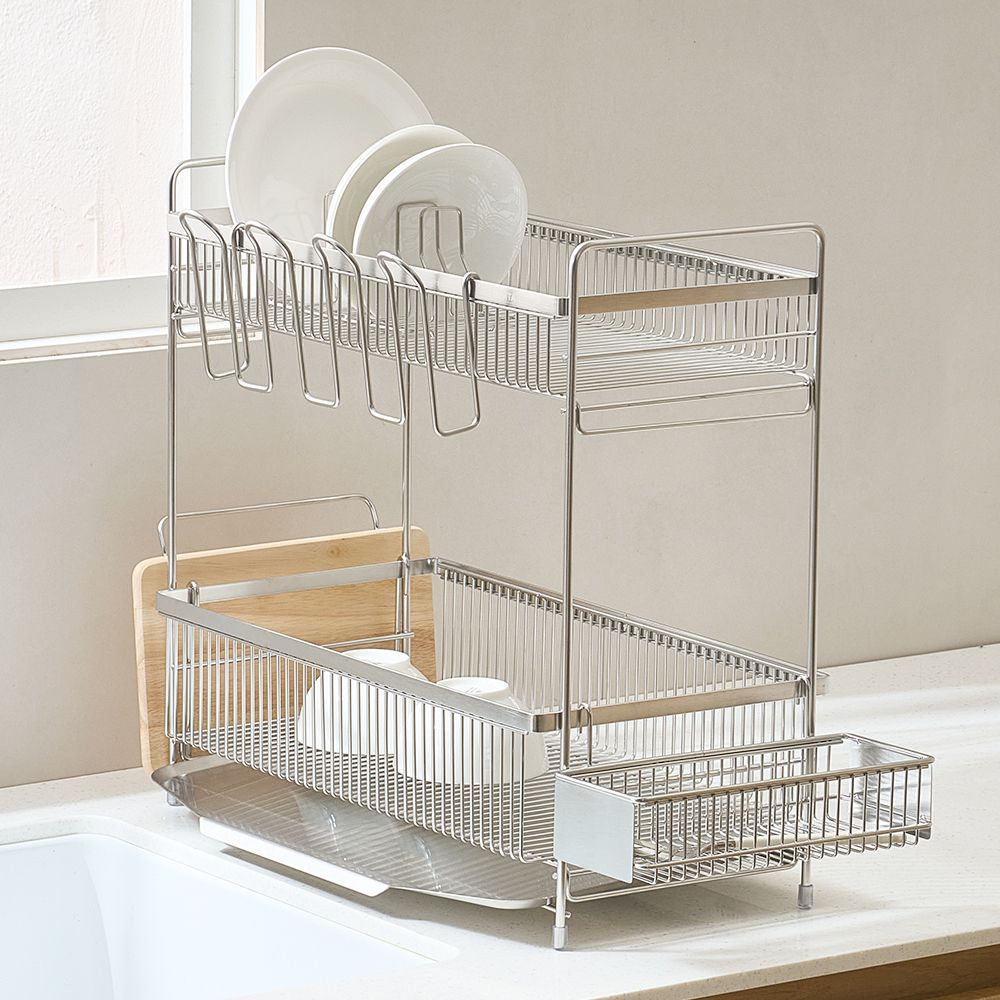 [리본제이]무디타 304 스텐 2단 물빠짐 무연마제 식기건조대 2종 / 설거지 건조대 올인원 패키지