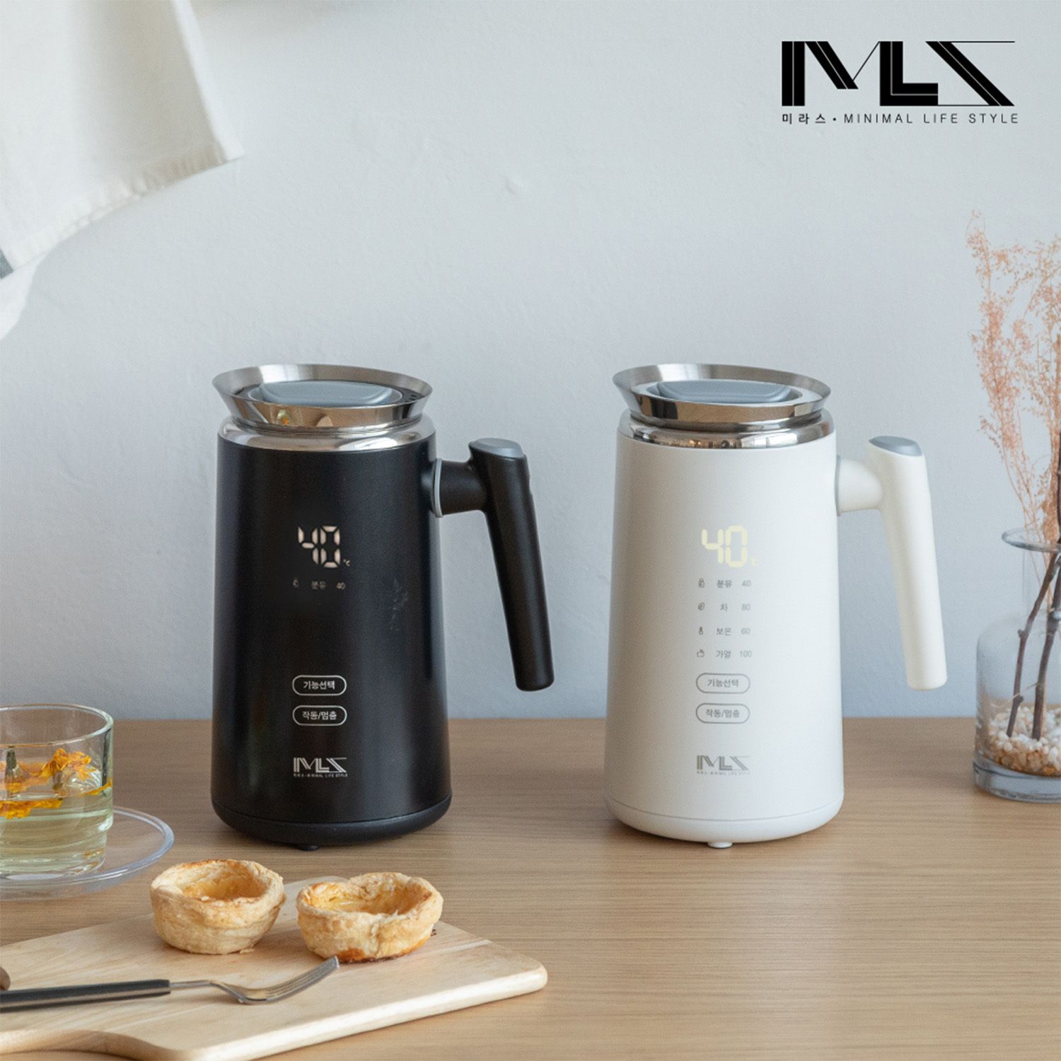 미라스 디지털 스텐 분유포트 전기포트(화이트/블랙) MLS-W770SK