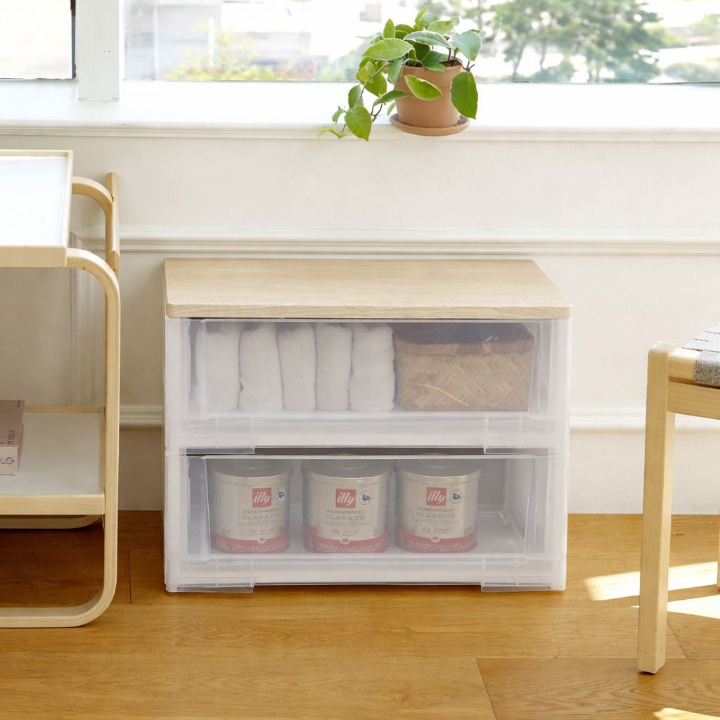 [보노하우스] 이노스 투명 우드상판 2단 서랍장 (내추럴오크/화이트오크)