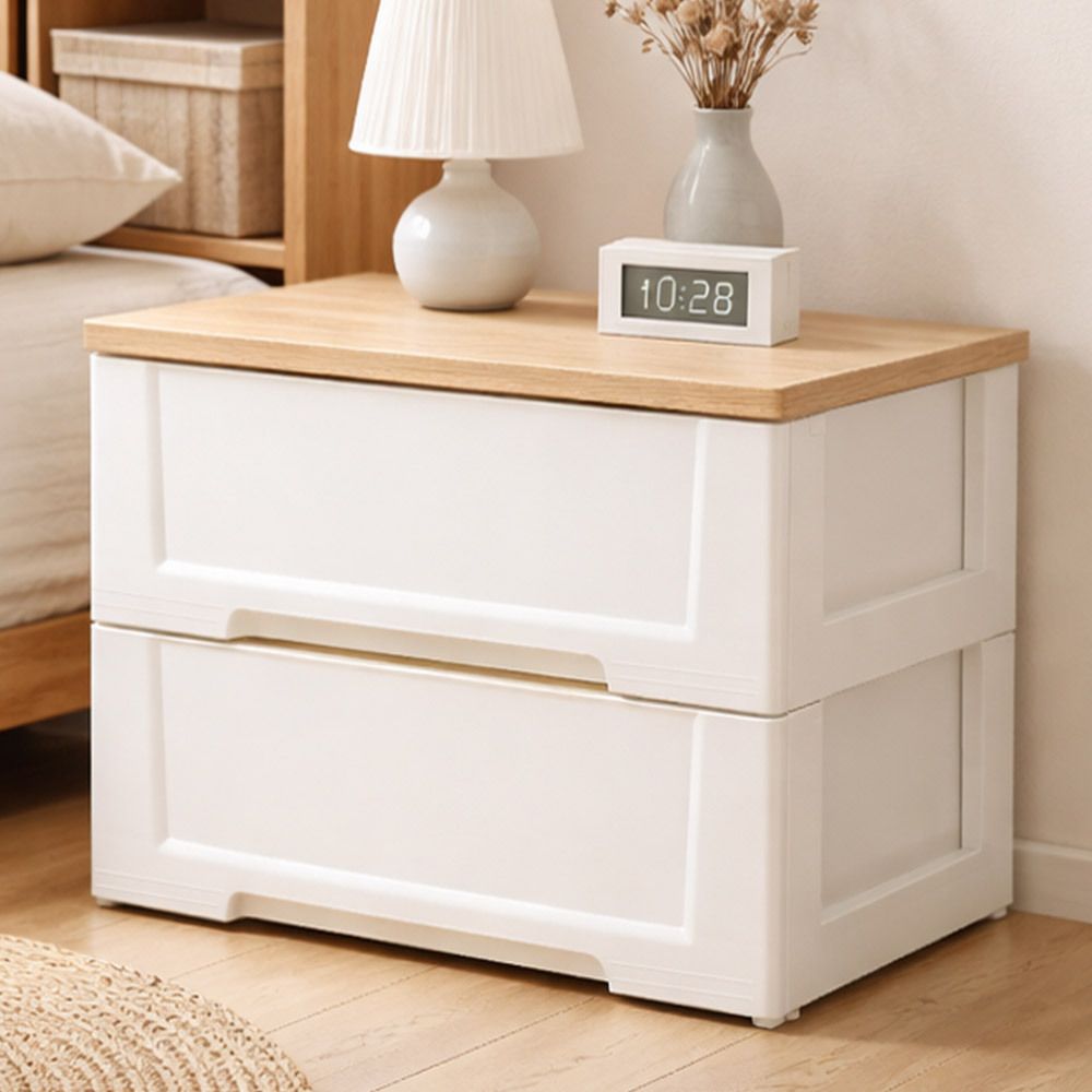 [보노하우스] 화이트 이노스 우드상판 서랍장 2단 플라스틱 수납장