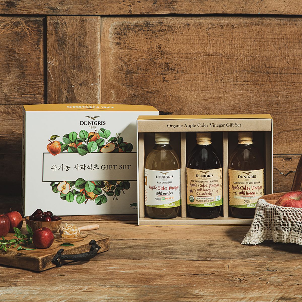 [이탈리아 직수입] 드니그리스 유기농 사과식초 선물세트 1호 (오리지널+허니+허니크랜베리)