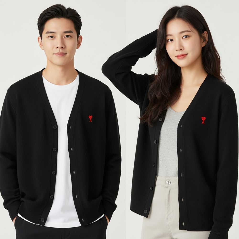 [AMI] 아미 스몰하트 울 가디건 블랙 BFHKC001.001