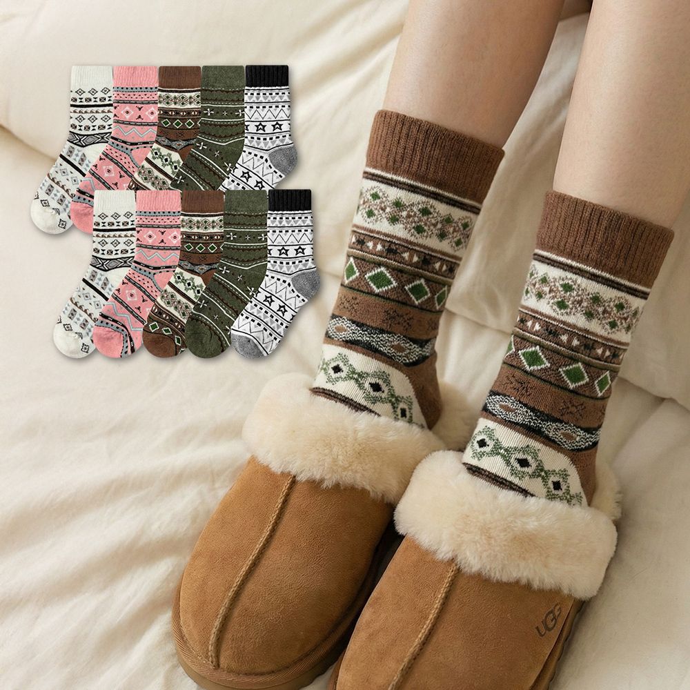 [5+5] 에스닉 눈꽃패턴 기모양말 남녀공용 양말세트 (총 10켤레)