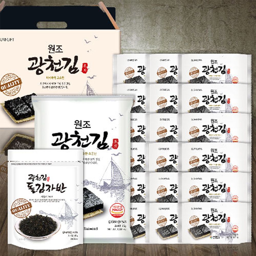 [명절선물세트] '원조 광천김' 광천김 2호 (도시락김 5g x 18봉, 전장 25g x 1봉, 돌김자반 40g x 1봉)