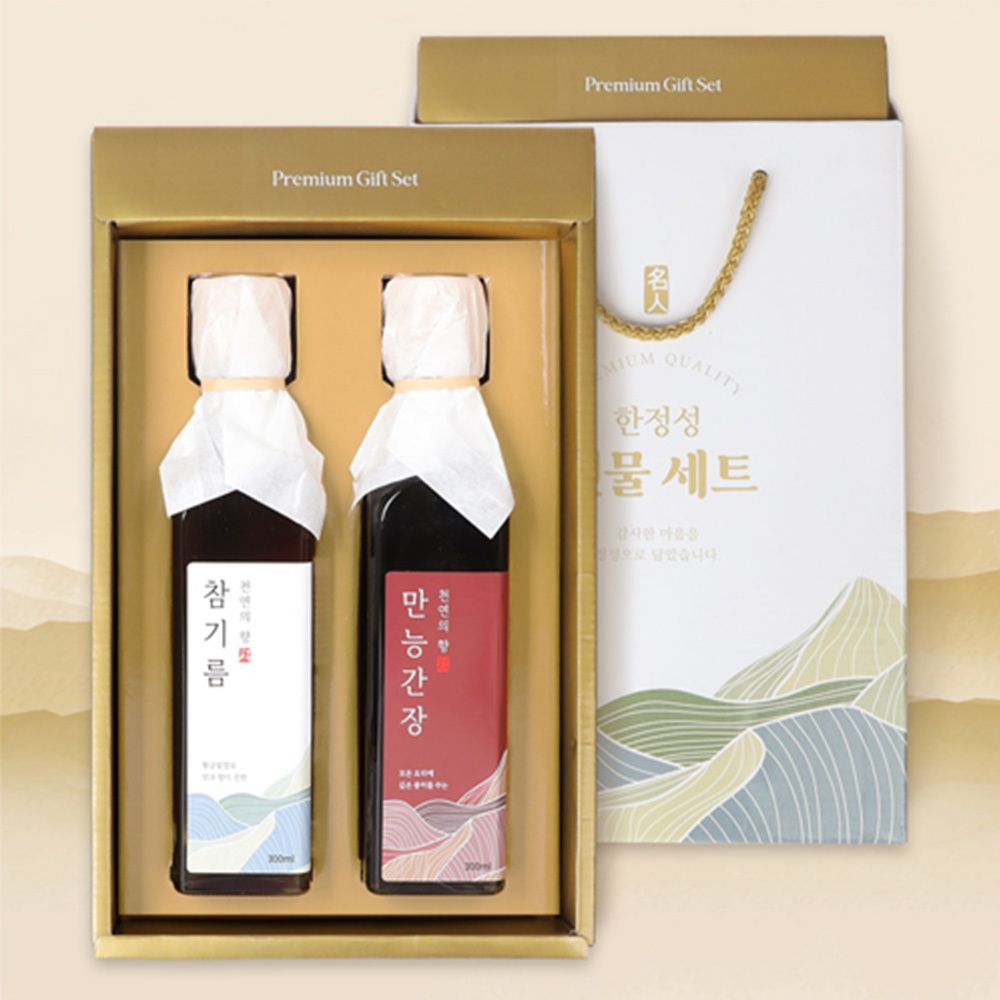 [명절선물세트] 천연의향 만능간장/참기름 2p 세트 (만능간장 300ml, 참기름 300ml)