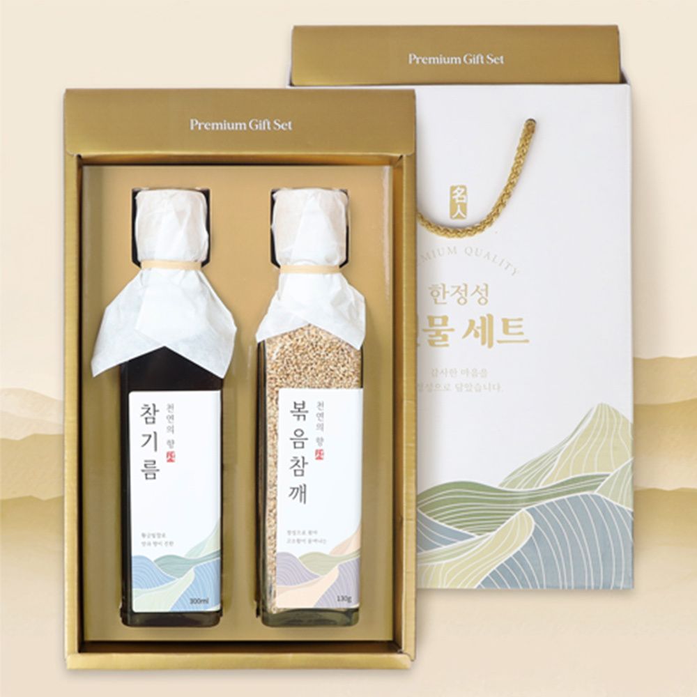 [명절선물세트] 천연의향 참기름/볶음참깨 2p 세트 (참기름 300ml, 볶음참깨 130g)