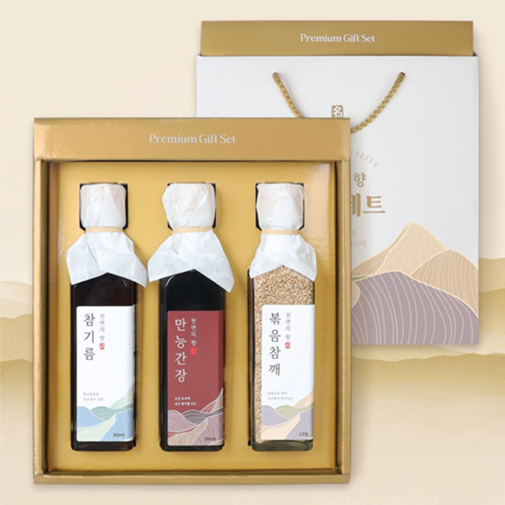 [명절선물세트] 천연의향 만능간장/참기름/볶음참깨 3p 세트 (만능간장300ml, 참기름 300ml, 볶음참깨 130g)