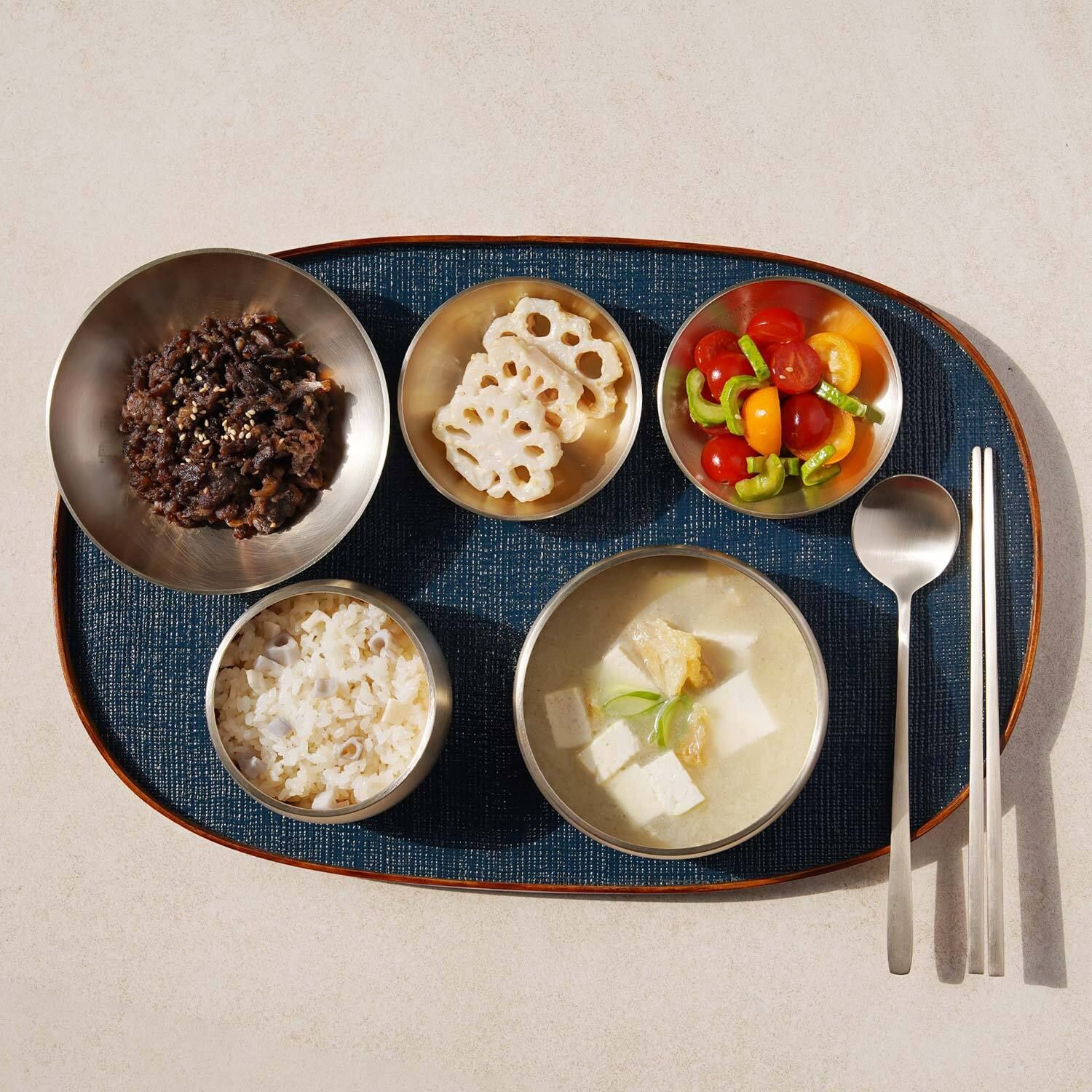 [놋담] 옻칠 양면 오벌 트레이(아이보리, 블루 택1) 