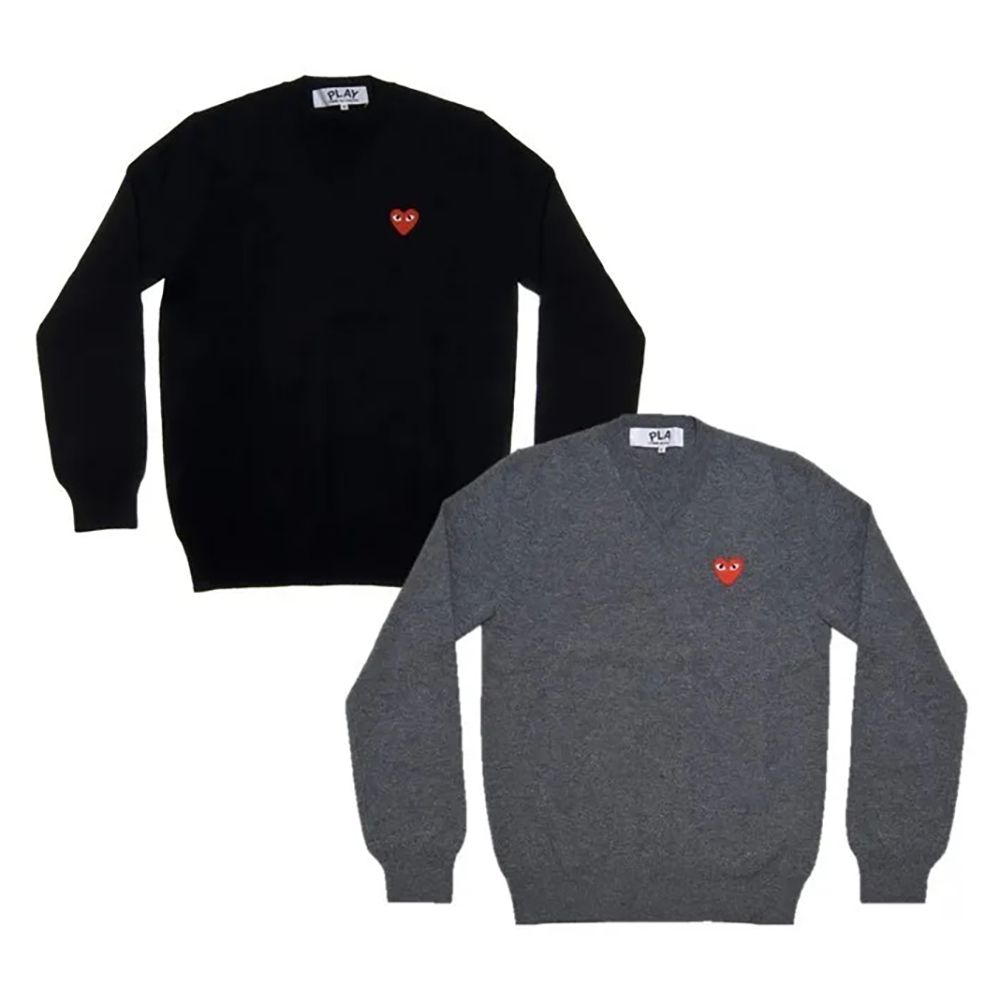 [꼼데가르송] 레드 하트 시그니처 V넥 울 니트 2종택1