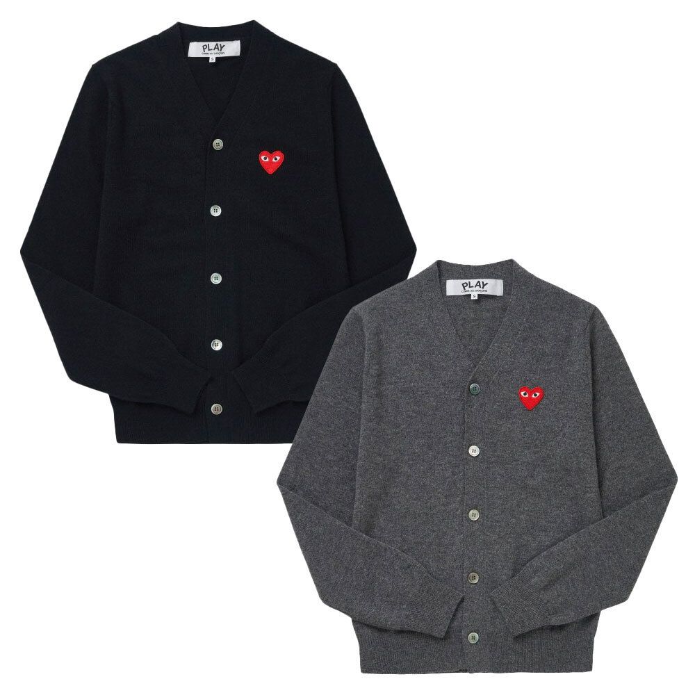 [꼼데가르송] 레드하트 와펜 니트 브이넥 가디건 2종택1