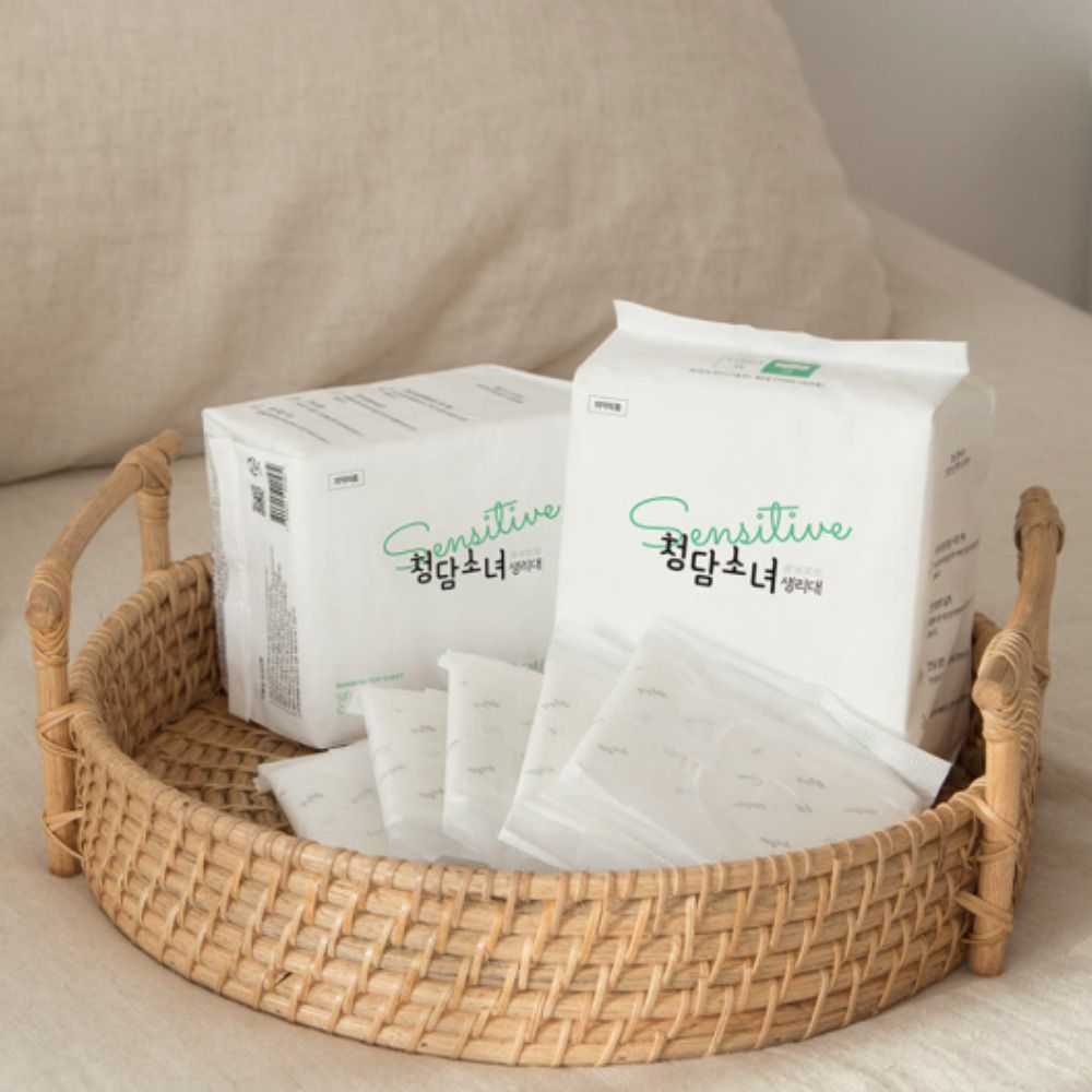 [1+1] 청담소녀 센서티브 비건 생리대 날개형, 중형,대형
