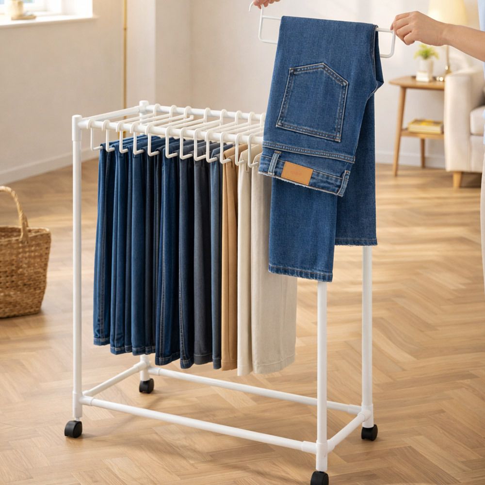 [보노하우스] 엘라움 이동식 바지행거 최대 30벌 수납 슬림 바지걸이 옷 정리