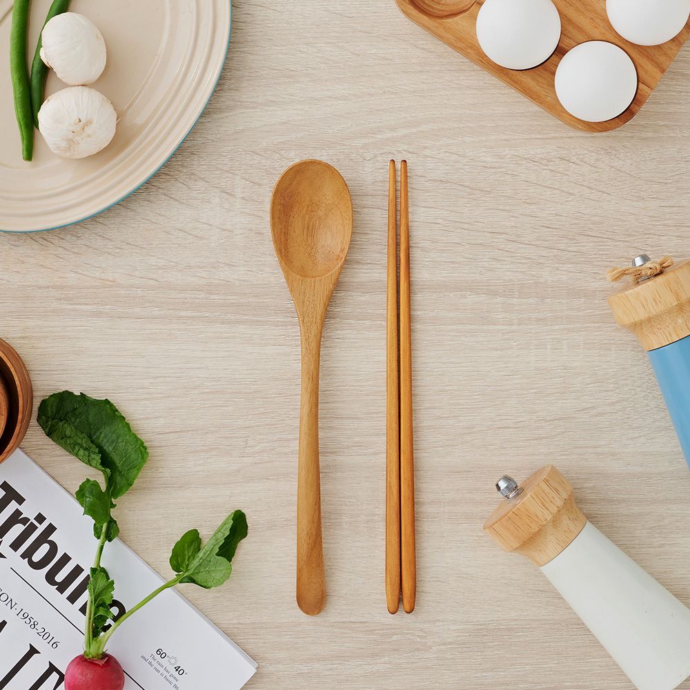 [파뷔에] 1+1 (99.9%항균) 티크 원목 수저세트 (총2세트)