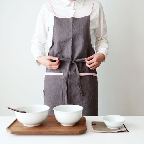 포인트 라인 린넨 앞치마