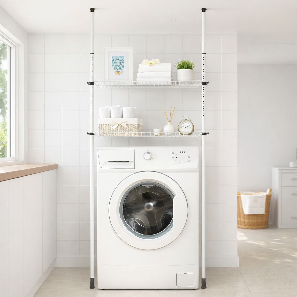 [보노하우스] 세탁기 선반 2단 (블랙) 세탁기위 수납공간