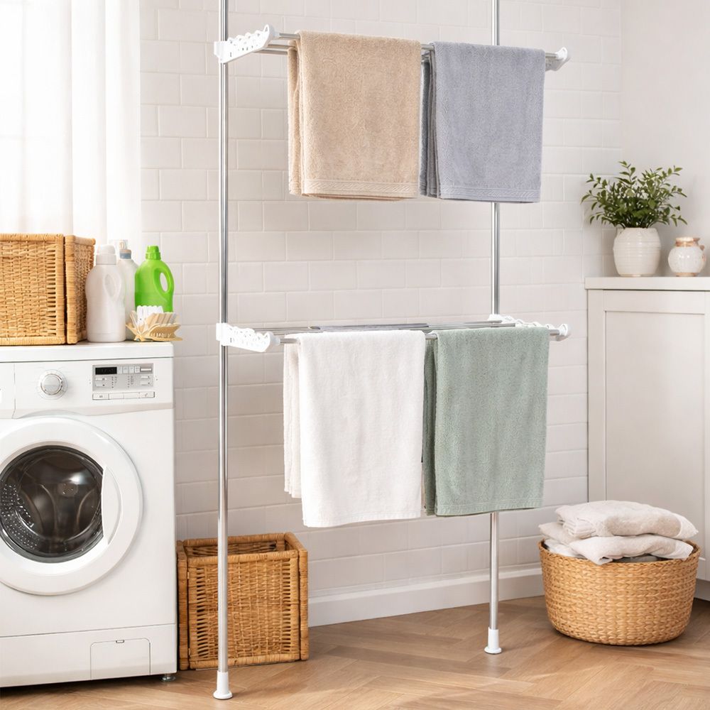 [보노하우스] 접이식 베란다 빨래건조대 2단 수건 옷 속옷 양말 건조대