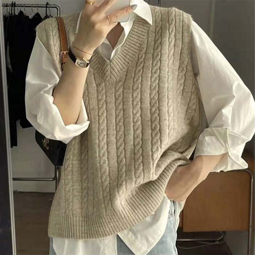 여리여리 브이넥 레이어드 꽈배기베스트 4color