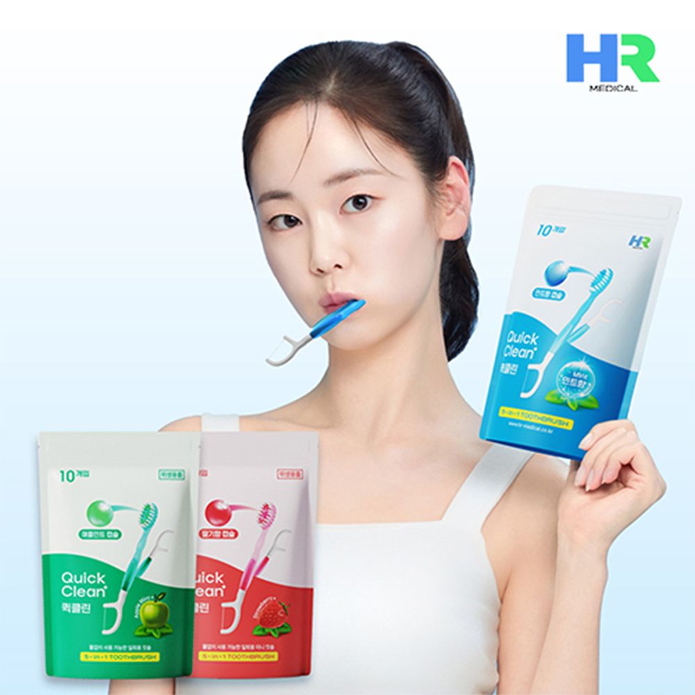 [퀵클린] 물없이 사용하는 일회용 치실칫솔 10개입x1개
