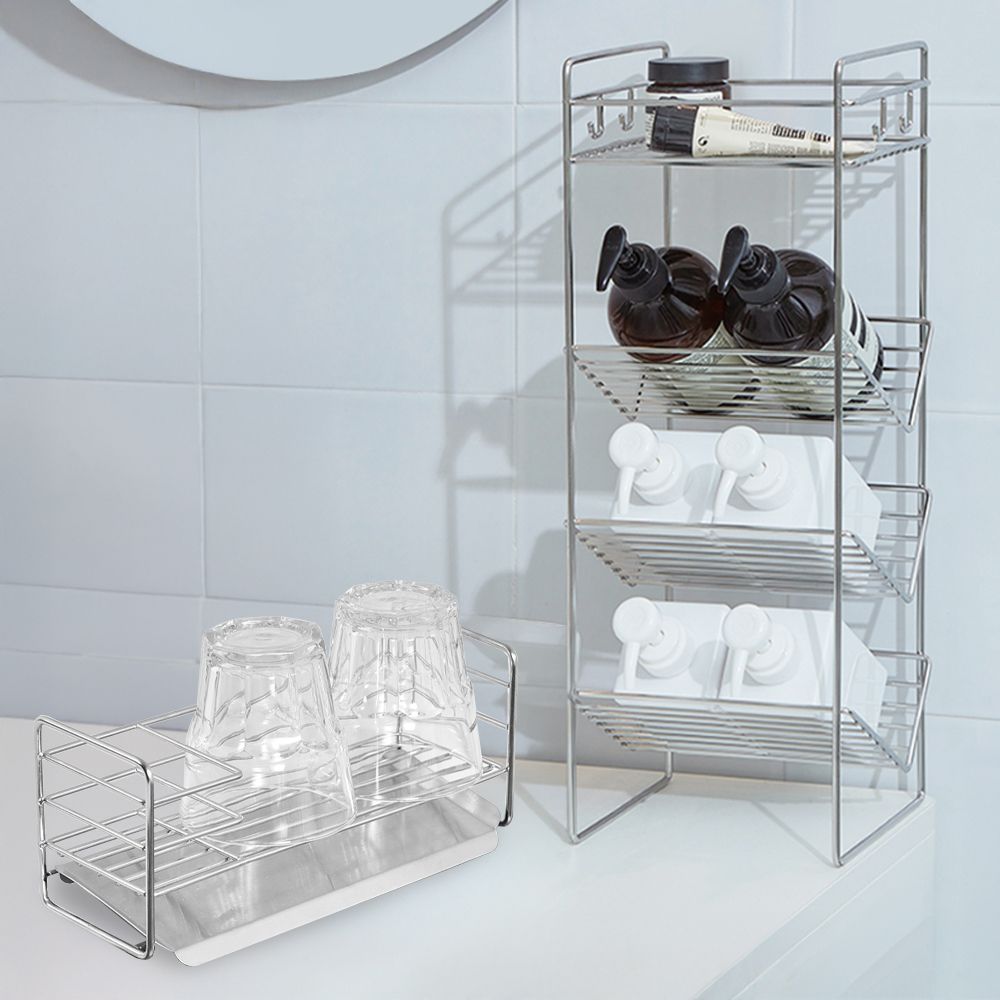 [리본제이]무디타 304 스텐 4단 샴푸랙 욕실 선반 S/L + 자동 물빠짐 선반