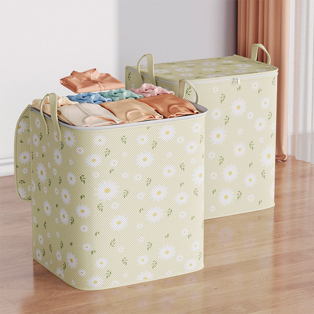 [2+2] 데이지꽃 대용량 리빙박스 패브릭 옷/이불정리함 100L