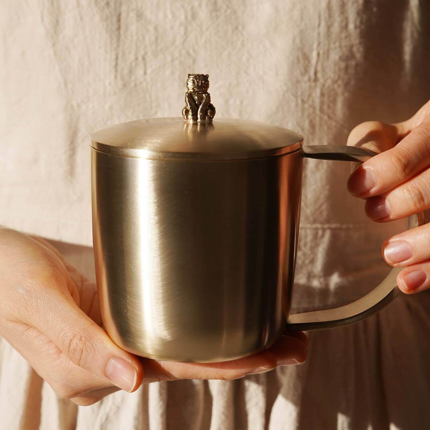 [놋담] 방짜유기 호랑이 반달 뚜껑 머그컵