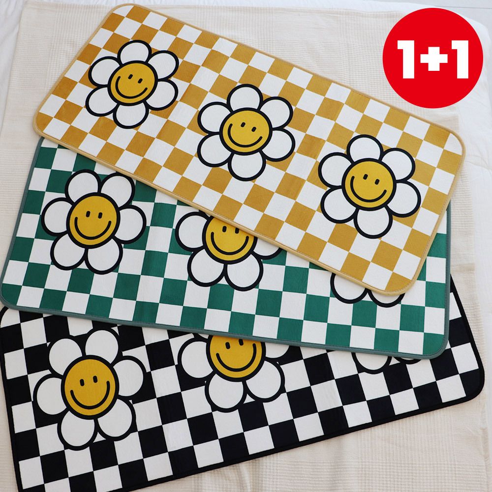 [부엌다옴] 1+1 국내생산 체크 데이지 주방 발매트 (그린/블랙/옐로우)