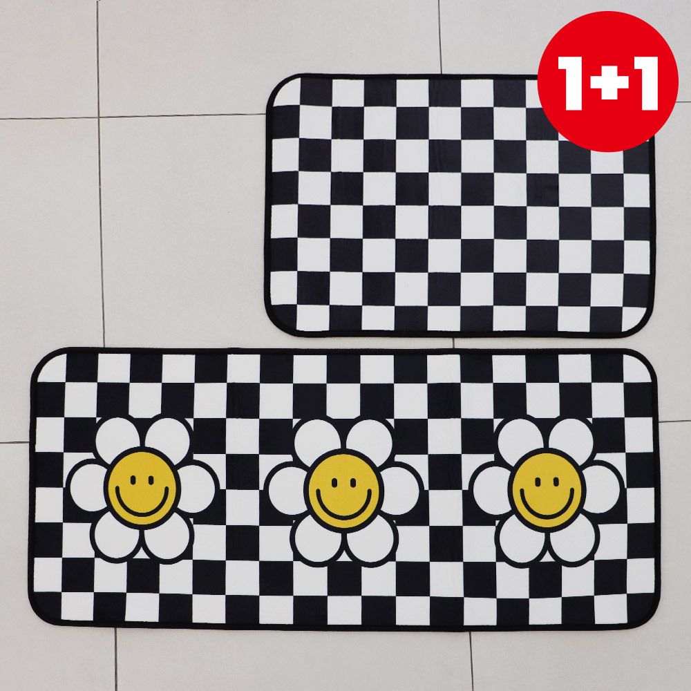 [부엌다옴] 1+1 국내생산 체크 발매트 (대+특대) 그린/블랙/옐로우 총2P